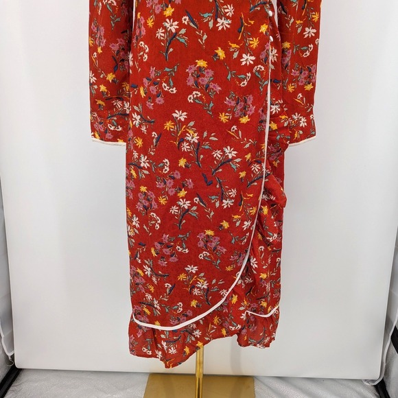 Free People Red Floral Wrap Dress Boho Romantic Cottagecore NWT Size 8 Midi - Picture 7 of 15